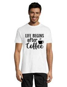 Az élet a Coffee férfi fehér S póló után kezdődik