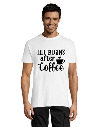 Az élet a Coffee férfi fehér S póló után kezdődik