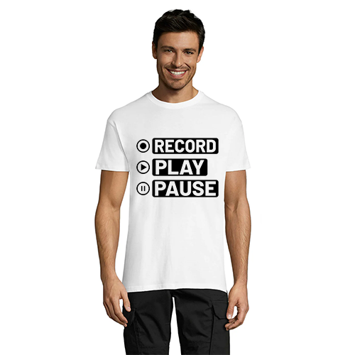 Record Play Pause férfi póló fehér L