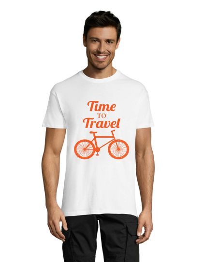 Ideje utazni kerékpáros férfi pólóval, fehér L