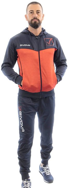 TUTA VISA MELANGE CON CAPPUCCIO POLARFLEECE együttes kék/piros melange 2XL