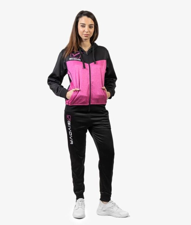 TUTA VISA MELANGE CON CAPPUCCIO POLARFLEECE együttes fluo rózsaszín/fekete 2XL